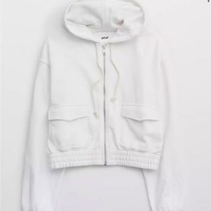 Aerie cropped full zip hoodie - white